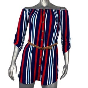 No Comment Off the Shoulder Button Down Dress